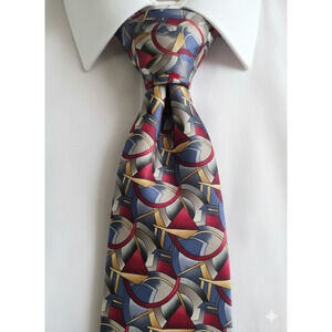 J. Garcia blue yellow red abstract silk tie - 57"